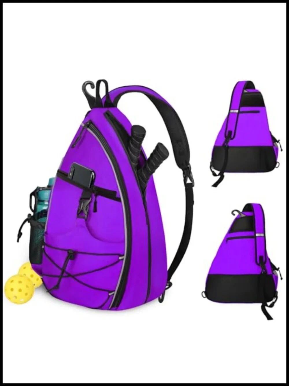 Pickleball Bag Crossbody Sling Backpack with Fence Hook for Tennis Racketball